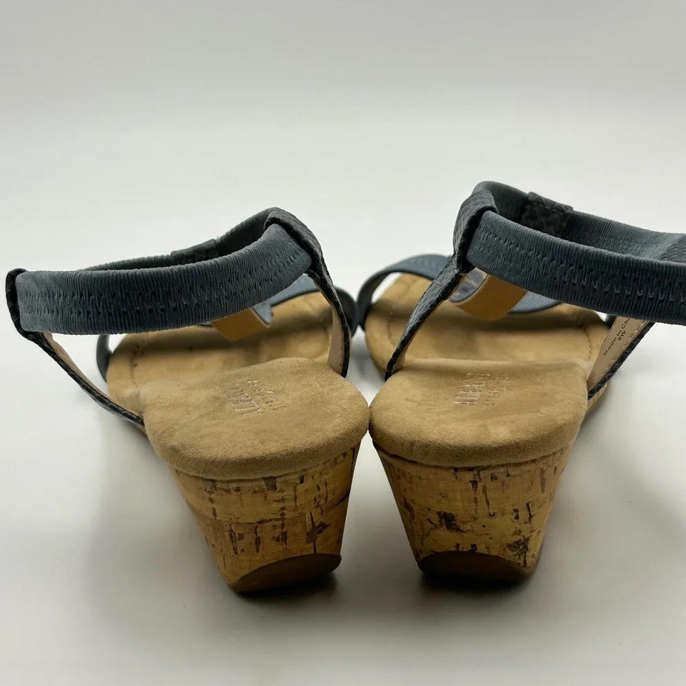 Alfani Voyage Wedge Sandals Womens 9M Blue T-Strap Cork Heel Coastal Summer